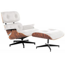 Sillón Eames Lounge palisandro piel blanco + otomana