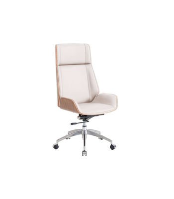 Sillón giratorio Ulrich tapizado en simil piel blanco crema/madera, - Foto 3