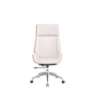 Sillón giratorio Ulrich tapizado en simil piel blanco crema/madera,