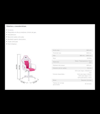 Sillon giratorio Xtr Junior regulable en altura en símil piel blanco/rosa, - Foto 2