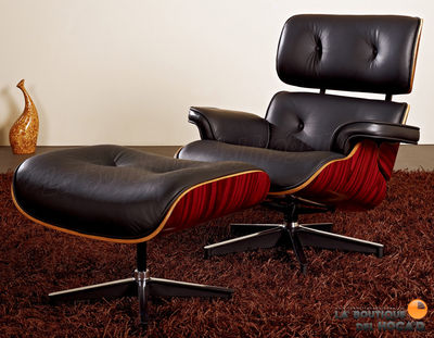 Sillón Relax de piel diseño modelo Lounge con reposapiés Otoman - color Negro