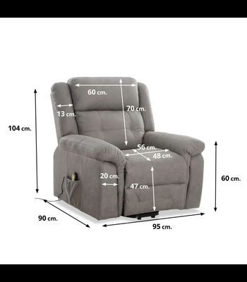 Sillón relax levantapersonas eléctrico Turín tapizado en tela gris, 104cm(alto) - Foto 2