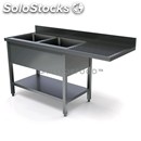 Sink unit n.2 basins - with n.1 over dishwasher drainboard - square legs - with