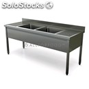 Sink unit n.2 basins - with n. 2 drainboards - square legs length cm 240 - depth