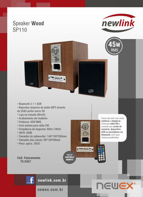 Sistema de som 2.1 speaker wood bluetooth