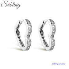 Sobling wholesale 925 sterling Silver AAA CZ Heart shaped Female hoop Earrings F