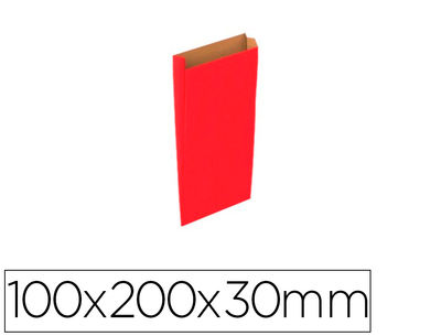 Sobre papel basika kraft rojo con fuelle xxs 100x200x30 mm paquete de 25