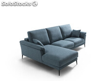 Sofa 3 plazas con chaiselongue tapizado en tela azul