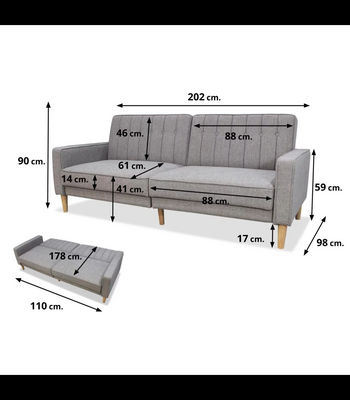 Sofá cama clic clac modelo Neo Nordic tapizado gris claro, 220cm(ancho) - Foto 2