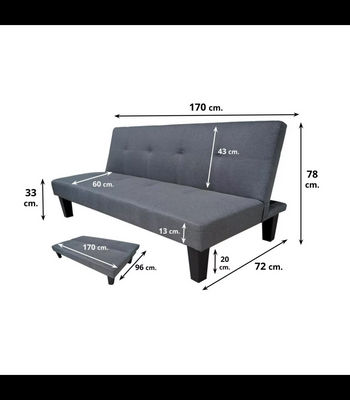 Sofá cama clic clac modelo Tinder tapizado gris, 170cm(ancho) 78cm(altura) - Foto 2