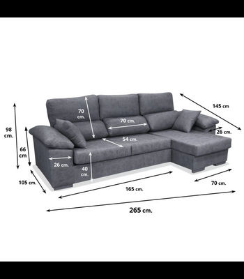 Sofá Chaiselongue reversible Alvaro tapizado gris, 265cm(ancho) 145cm(fondo) - Foto 2