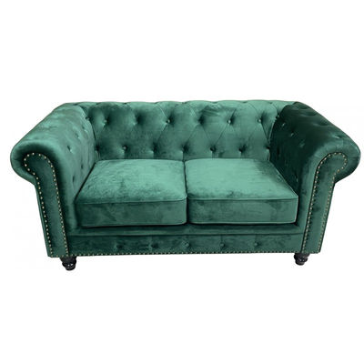 Sofa chester 2 plazas con tapizado velvet esmeralda