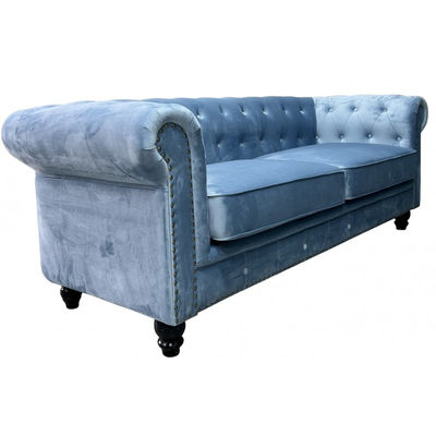 Sofa chester 3 plazas con tapizado velvet azul cielo - Foto 2