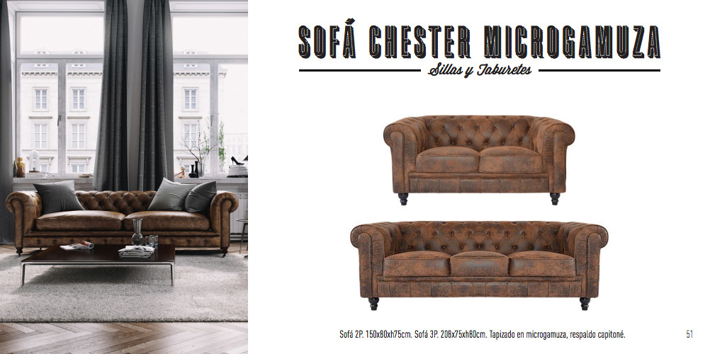 Sofá Chester Microgamuza 3P, Sofa sofas chester con capitone estilo vintage