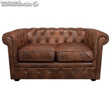 Sofa de 2 lugares, castanho, de estilo vintage, estofado capitoné.