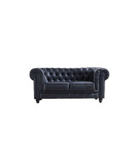 Sofá de 2 plazas Chesterfield tapizado en símil piel negro, 166 cm(ancho) 75