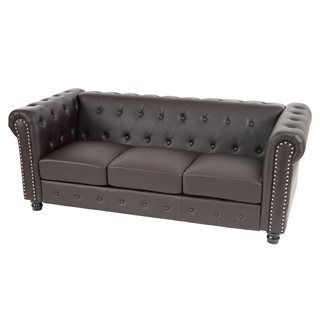 Sofá de 3 plazas CHESTER, muy elegante, en piel color marrón