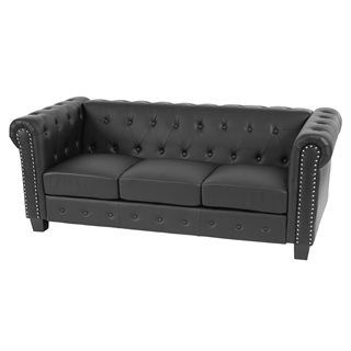 Sofá de 3 plazas CHESTER, muy elegante, en piel color negro
