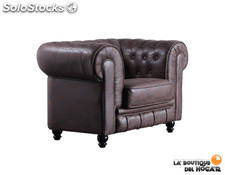 Sofá de diseño clásico Vintage 1 plaza color Chocolate envejecido Chesterfield