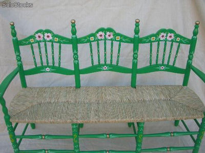 Sofá de tres plazas asiento de anea decorado estilo sevillano - Foto 2