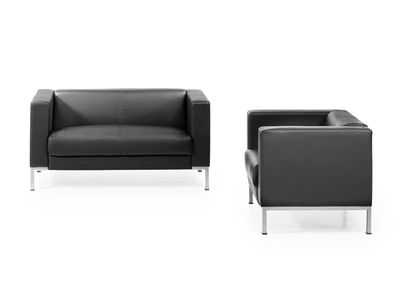 Sofá minimalista de oficina 2 plazas cairo tapizado en eco-piel negra gaming - Foto 3