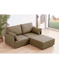 Sofá modular con brazos 2 plazas + chaiselongue MOU tapizado en tejido beige,