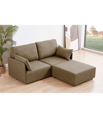 Sofá modular con brazos 2 plazas + chaiselongue MOU tapizado en tejido beige,