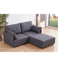 Sofá modular con brazos 2 plazas + chaiselongue MOU tapizado en tejido gris,