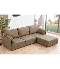 Sofá modular con brazos 3 plazas + chaiselongue MOU tapizado en tejido beige,