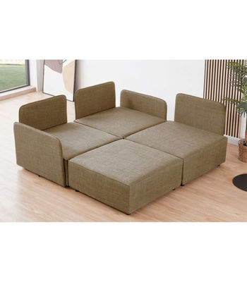 Sofá modular con brazos 3 plazas + chaiselongue MOU tapizado en tejido beige, - Foto 5