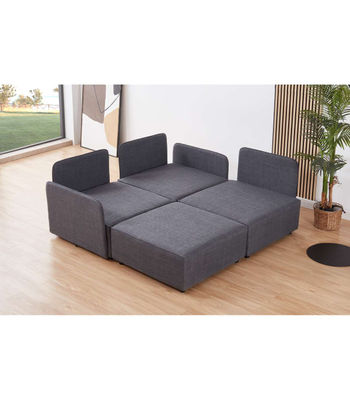 Sofá modular con brazos 3 plazas + chaiselongue MOU tapizado en tejido gris, - Foto 2