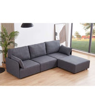 Sofá modular con brazos 3 plazas + chaiselongue MOU tapizado en tejido gris,