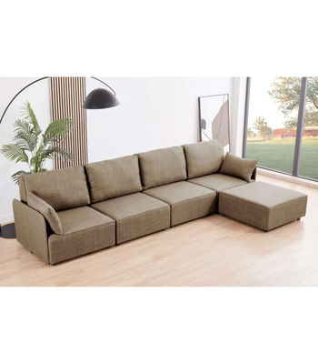 Sofá modular con brazos 4 plazas + chaiselongue MOU tapizado en tejido beige,