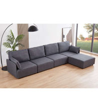 Sofá modular con brazos 4 plazas + chaiselongue MOU tapizado en tejido gris,