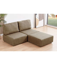 Sofá modular sin brazos 2 plazas + chaiselongue MOU tapizado en tejido beige,