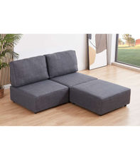 Sofá modular sin brazos 2 plazas + chaiselongue MOU tapizado en tejido gris,