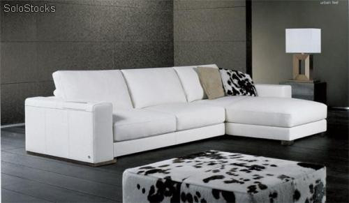 Sofa y Chaise Longue -a derecha y a izquierda-piel blanca.Rf.GSDSCH208PBL