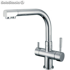 Solid Brass double Handle Chrome three Way Kitchen Faucet for Reverse Osmosis