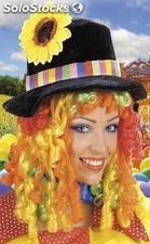 Sombrero clown con peluca y flor