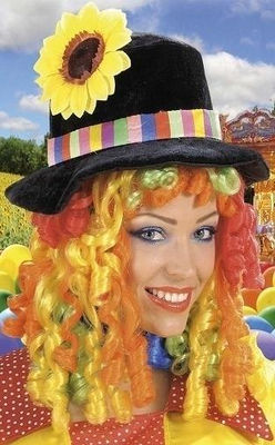 Sombrero clown con peluca y flor