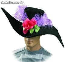Sombrero dama flor y pluma negra