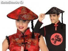 Sombrero chino con trenza para adulto: Accesorios,y disfraces originales  baratos - Vegaoo