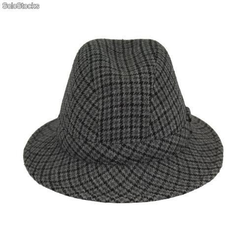 Sombrero Estilo Ingles En Lana 100 Cuadros En Gris Y Marron Claro