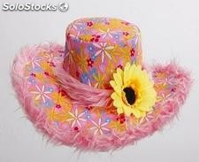 Sombrero flores con pelo rosa