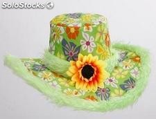 Sombrero flores con pelo verde
