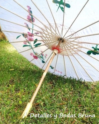 Sombrilla Parasol Blanco de Tela Floral. Parasol boda