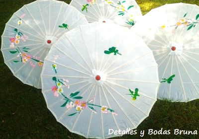 Sombrilla Parasol Blanco de Tela Floral. Parasol boda - Foto 4