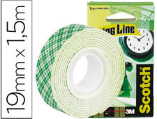 Soporte adhesivo cinta scotch doble cara 1.5 mt x 19 mm blanco