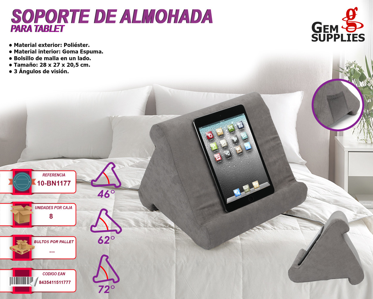 Soporte para tableta, soporte para almohada para tableta