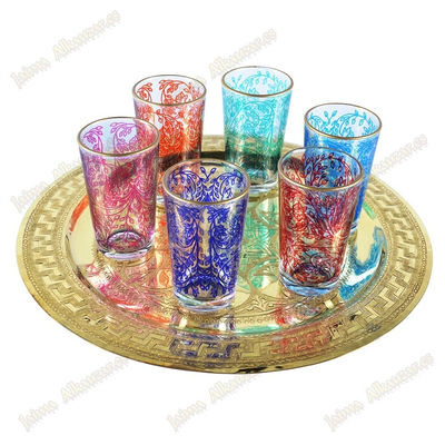 Spiel 6 gläser arabische - hand der fatima - multicolor - blumenmuster - modell